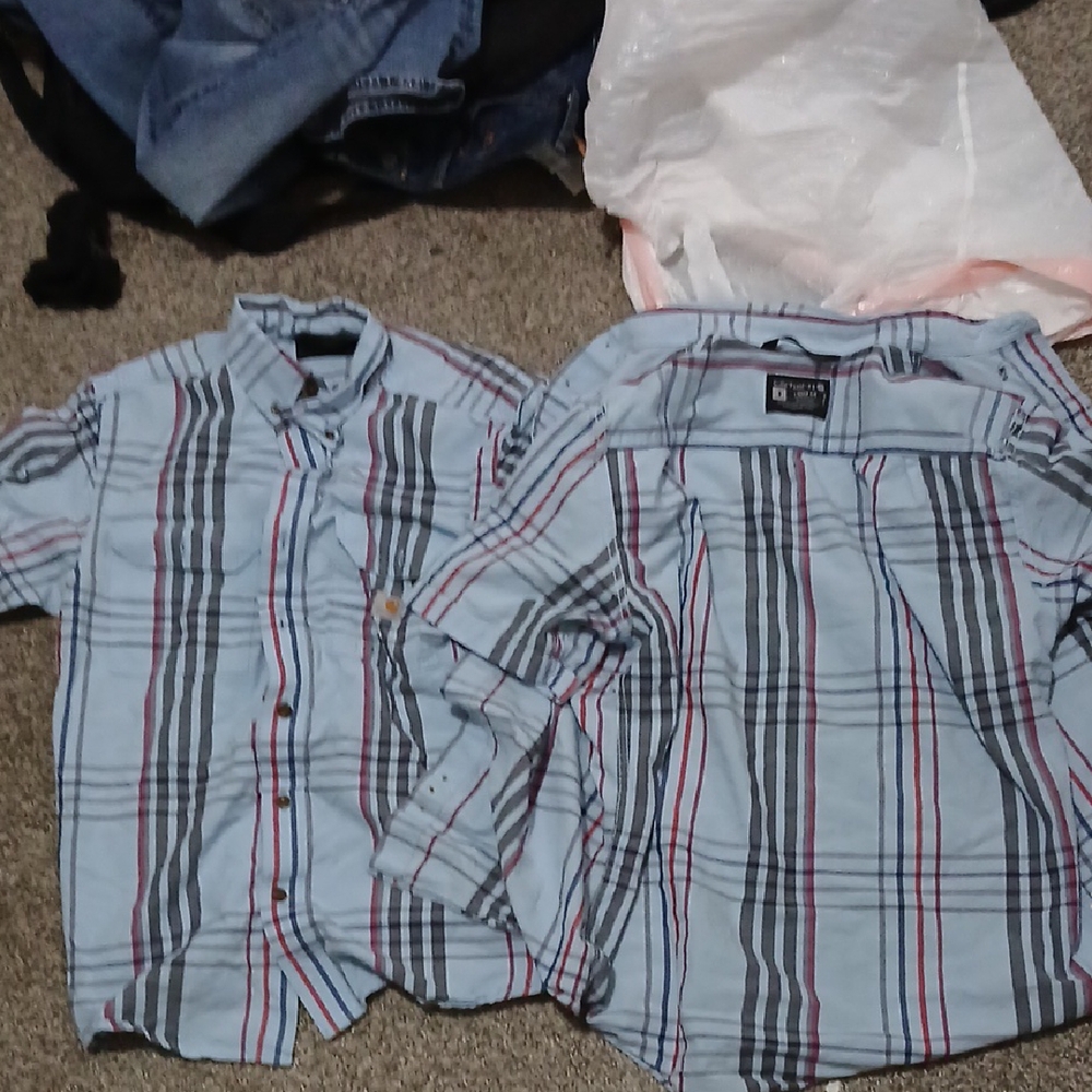 Blue and Red Striped Button-Up Shirt Carhartt 2 Shirts
